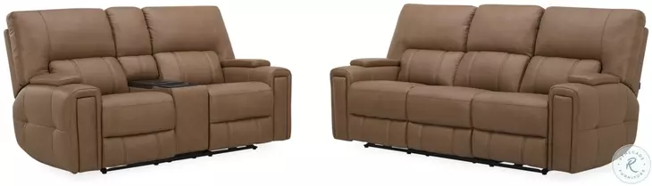 Hudson Oasis Butternut Leather Triple Power Reclining Living Room Set with BT Speakers and Drop Down Table