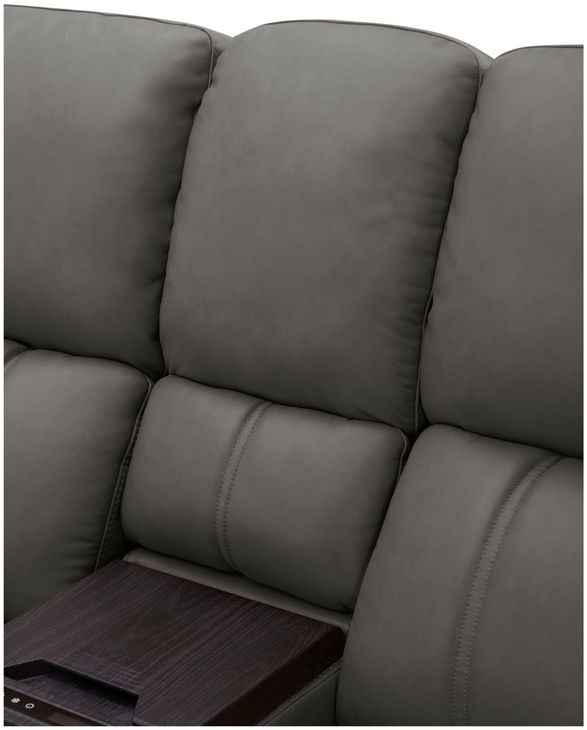 Hudson Coal Leather Power Reclining Console Loveseat with Power Headrest and Lumbar