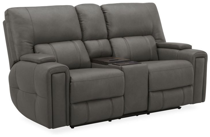Hudson Coal Leather Power Reclining Console Loveseat with Power Headrest and Lumbar