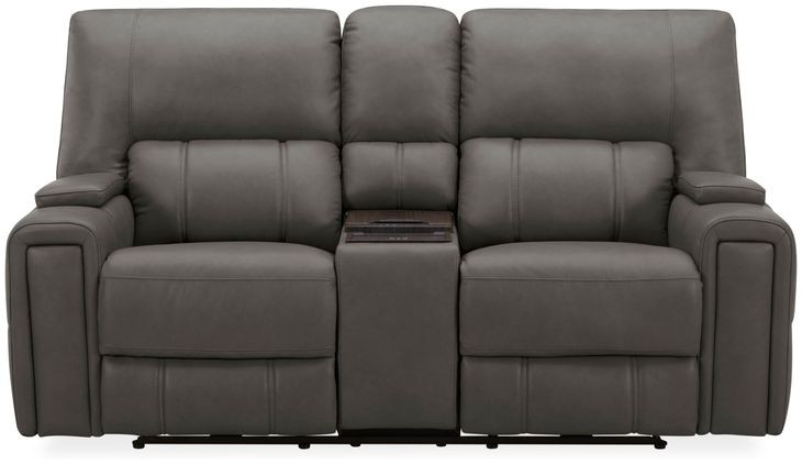 Hudson Coal Leather Power Reclining Console Loveseat with Power Headrest and Lumbar