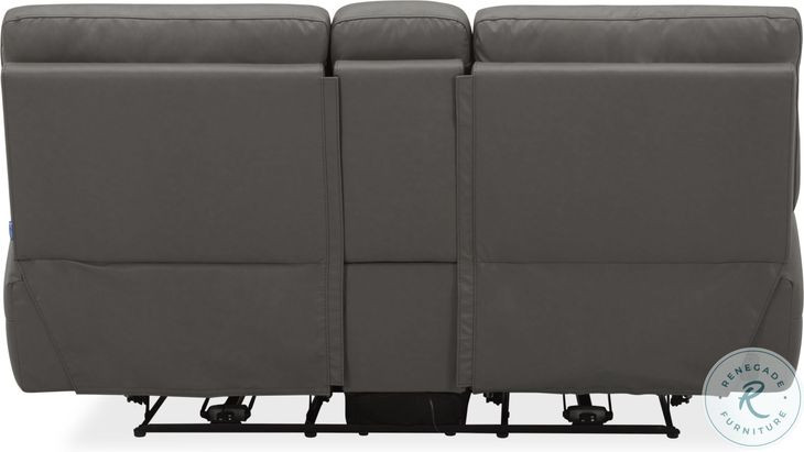 Hudson Coal Leather Triple Power Reclining Living Room Set with Bluetooth Speakers and Drop Down Table