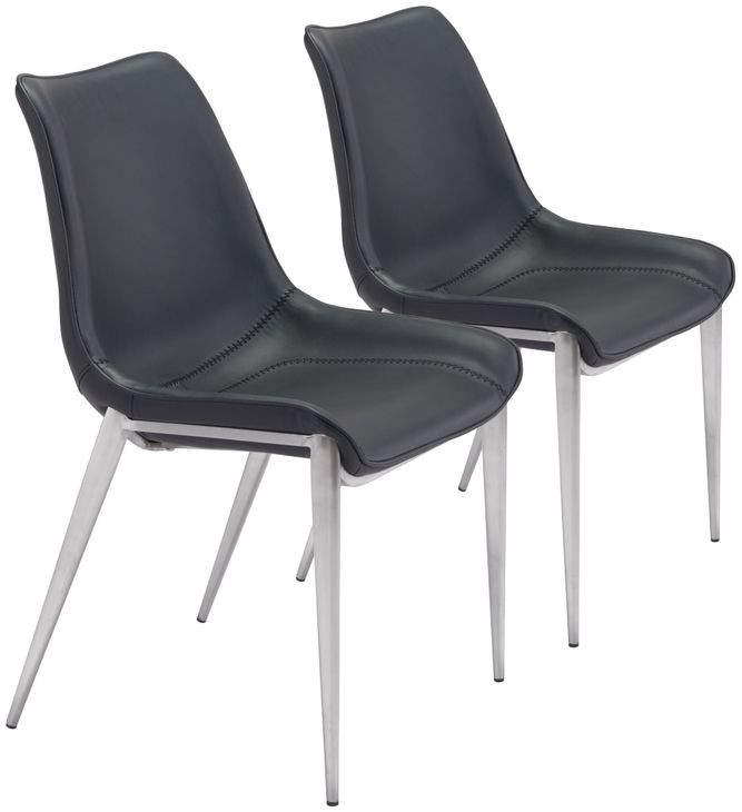 Magnus Black And Brushed Stainless Steel Dining Chair Set Of 2