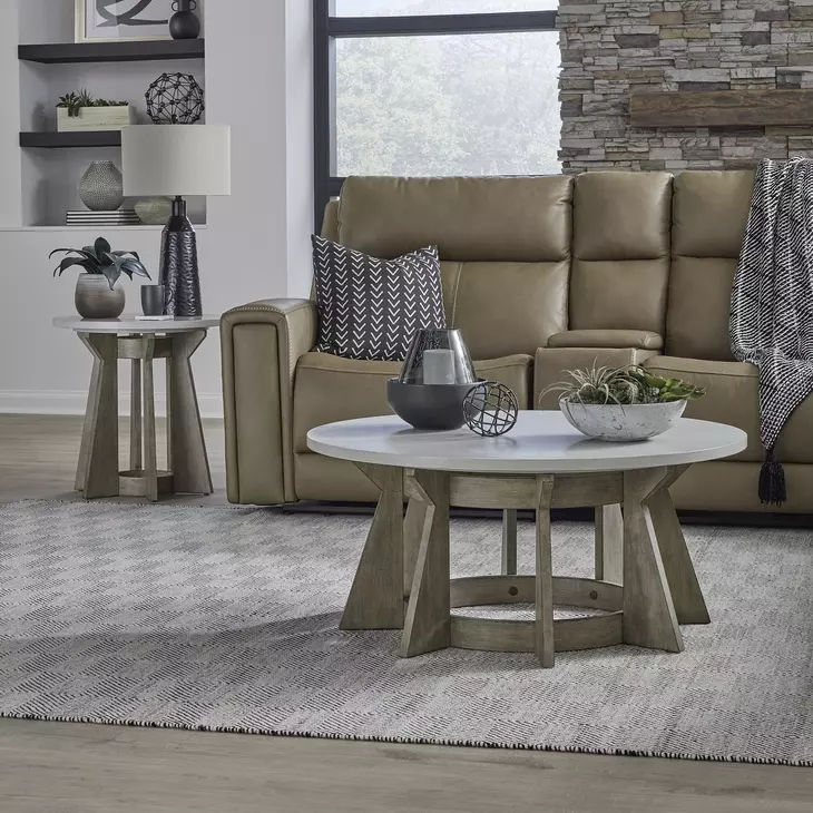 Berkley Square Linen and Khaki Round Occasional Table Set