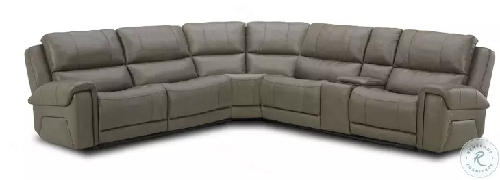Burton Reno Charcoal Leather Triple Power Reclining 6 Piece Sectional with Bluetooth Speakers