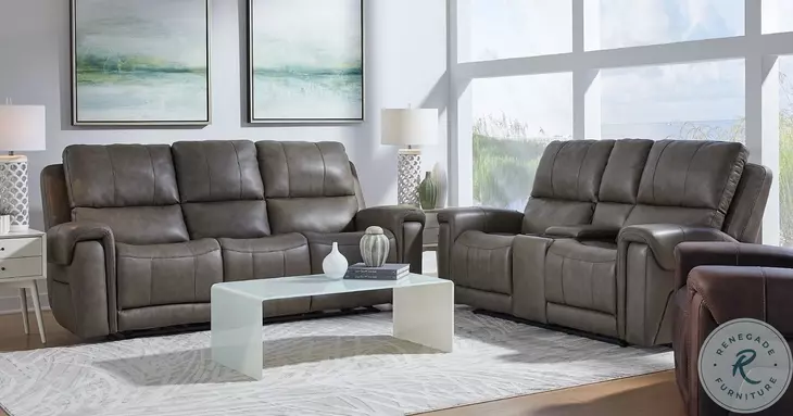 Burton Reno Charcoal Leather Triple Power Reclining Sofa with BT Speakers