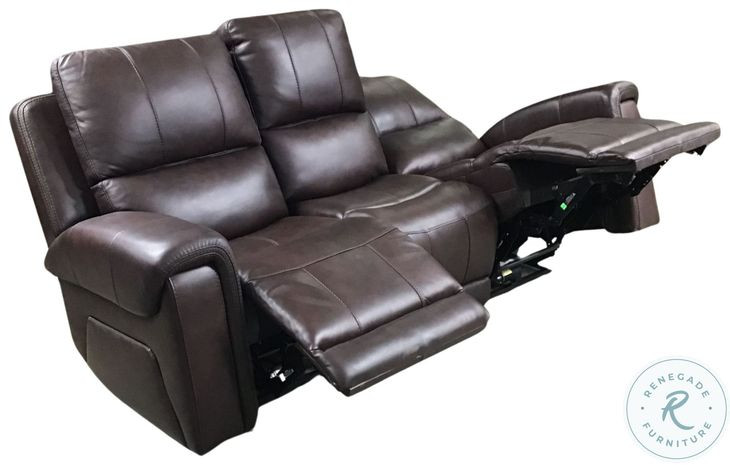 Burton Reno Walnut Leather Triple Power Reclining Sofa with Bluetooth Speakers