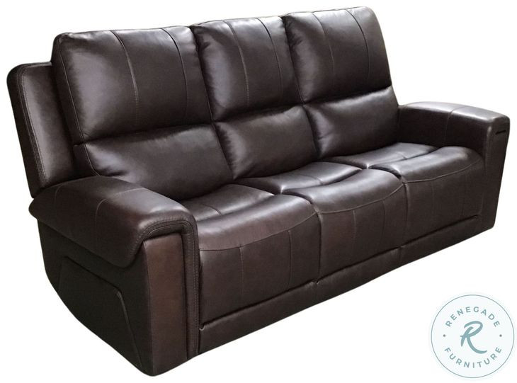 Burton Reno Walnut Leather Triple Power Reclining Sofa with Bluetooth Speakers