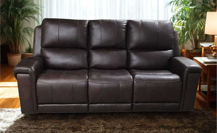 Burton Reno Walnut Leather Power Reclining Sofa with Power Headrest and Lumbar