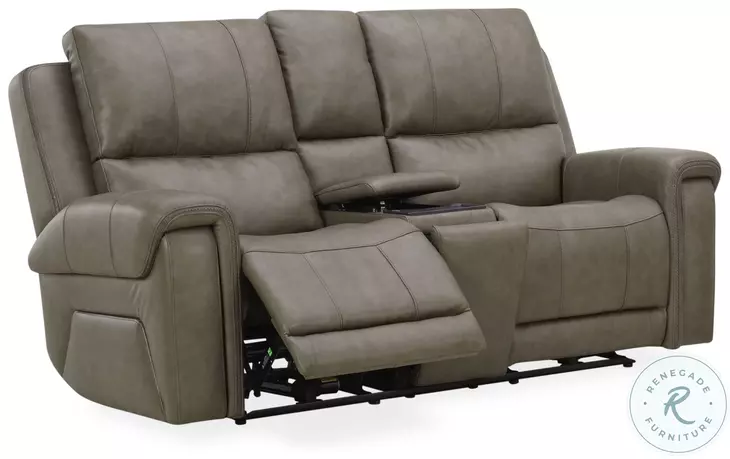Burton Reno Charcoal Leather Triple Power Reclining Console Loveseat with BT Speakers