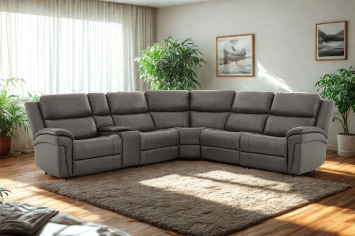 Spencer Lambert Granite Leather 6 Piece Modular Power Reclining Sectional with USB Charging
