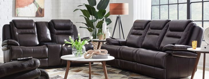 Keaton Chocolate Leather 81" Triple Power Massage Reclining Loveseat with USB Charging