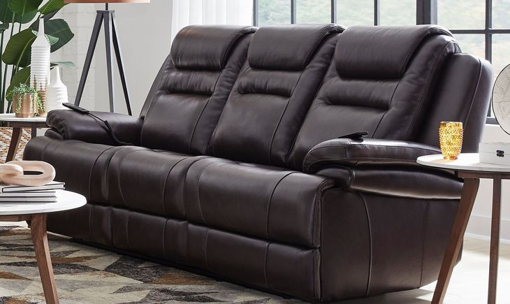 Keaton Chocolate Leather 92" Triple Power Massage Reclining Sofa with USB Charging