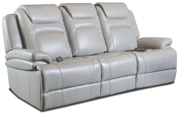 Keaton Gray Leather 92" Triple Power Massage Reclining Sofa with USB Charging