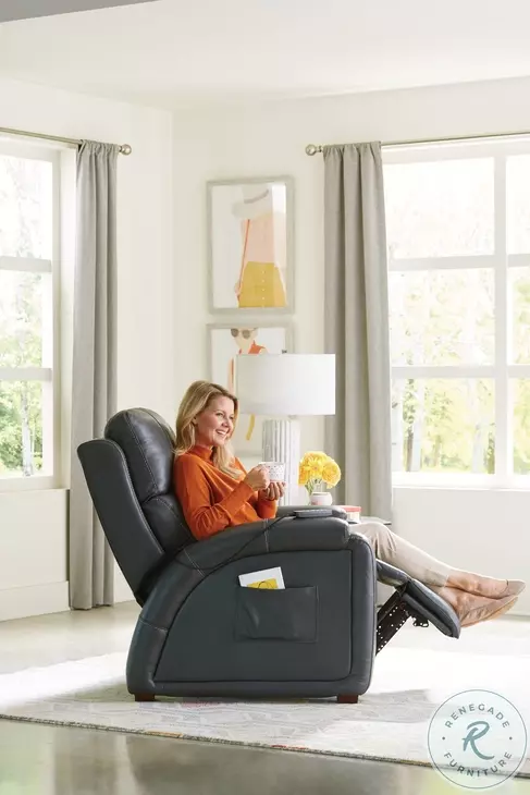 Reliever Gunmetal Lay Flat Power Recliner with Power Headrest