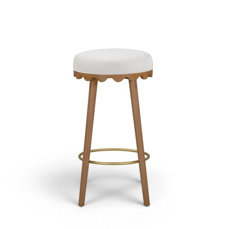 Oodle Cream and Light Walnut Performance Vegan Mohair Upholstered Bar Stool