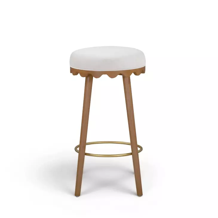 Oodle Cream and Light Walnut Performance Vegan Mohair Upholstered Bar Stool