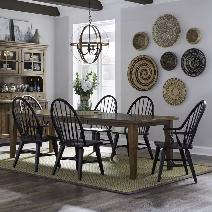 Stone Ridge Tobacco and Black 7 Piece Extendable Rectangular Dining Set