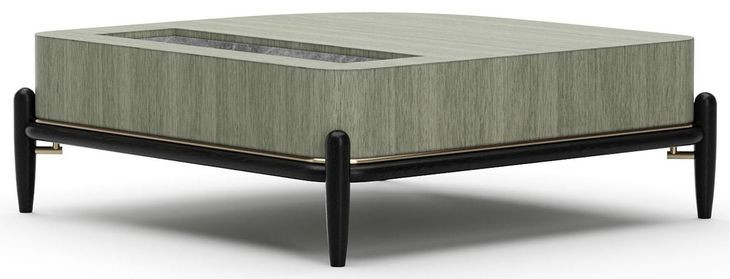 Madera Verdigris Koto and Modern Walnut Square Marble Top Cocktail Table