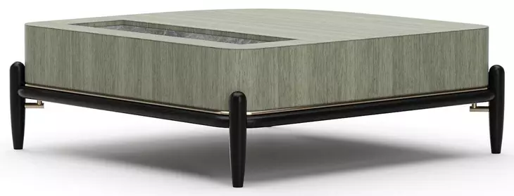 Madera Verdigris Koto and Modern Walnut Square Marble Top Cocktail Table