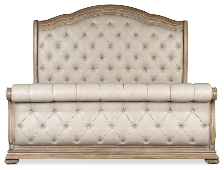 Marisol Fawn and Cream California King Leather Upholstered Sleigh Bed