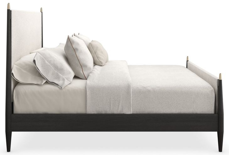 Rhythm Ivory and Black Stained Ash Performance Fabric King Upholstered Panel Bed