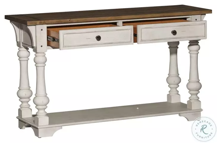 Morgan Creek Antique White And Wire Brushed Tobacco Sofa Table