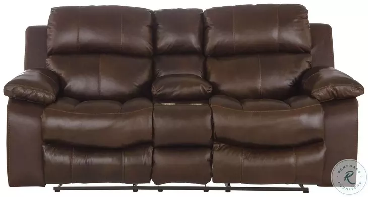 Positano Cocoa Leather Reclining Console 79" Loveseat With Storage