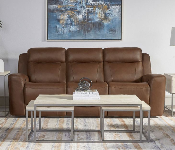 Carrith Autumn Umber Leather 92" Power Reclining Sofa