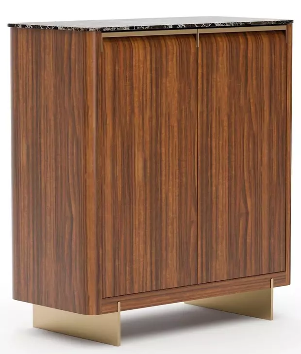 Altura Smoked Walnut and Champagne Gold 2 Door Stone Top Hall Chest
