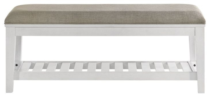 Andover White and Gray Upholstered Bed Bench with Storage