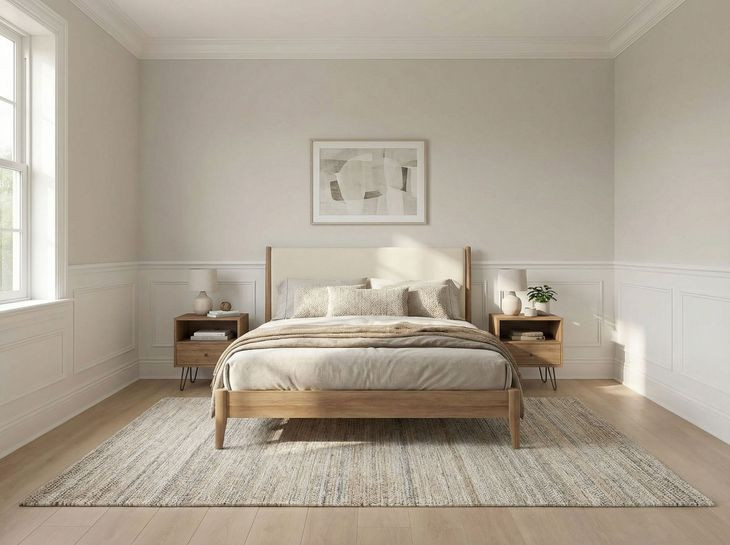Zest Cream and Brown King Upholstered Panel Bed