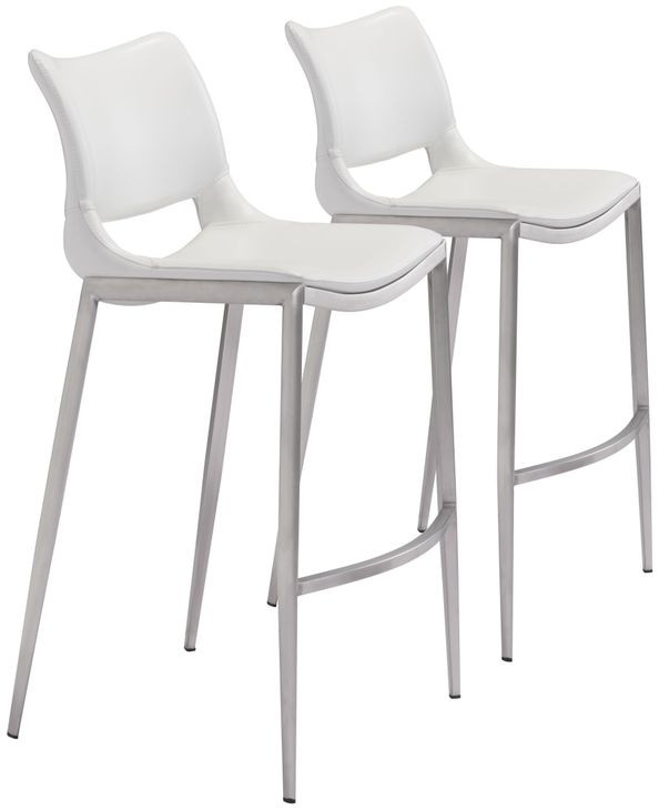 Ace White And Brushed Stainless Steel Bar Stool Set Of 2