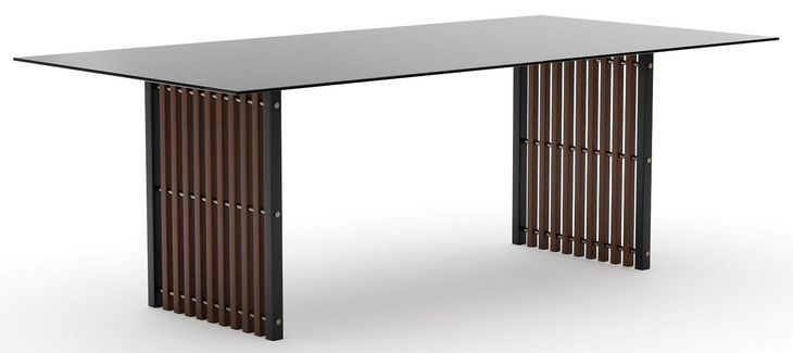 Pinstripe Smoked Bronze and Dark Chocolate 84" Rectangular Glass Top Dining Table