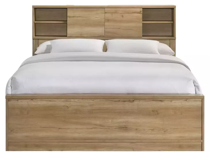 Vega Natural Oak Melamine Queen Bookcase Bed