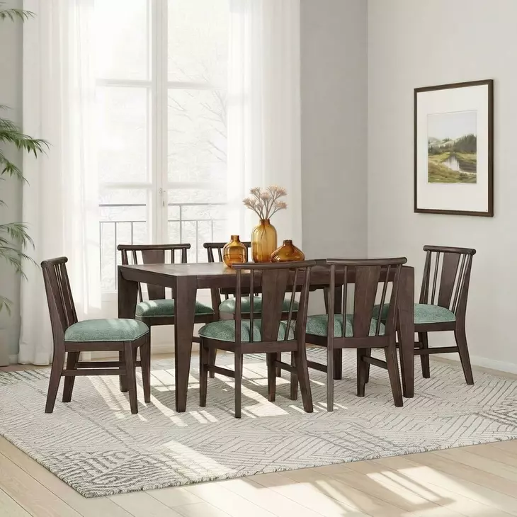 West End Sage Green and Saddle Brown Upholstered Spindle Side Chair Set of 2