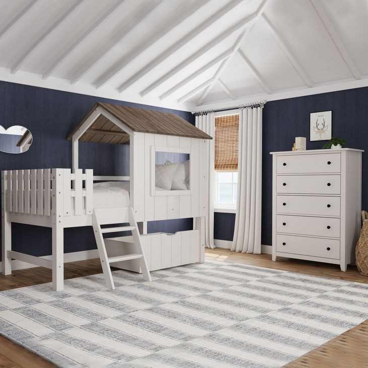 Lodge Cookies and Cream Twin Loft Bunk Bed with Ladder and Fencing