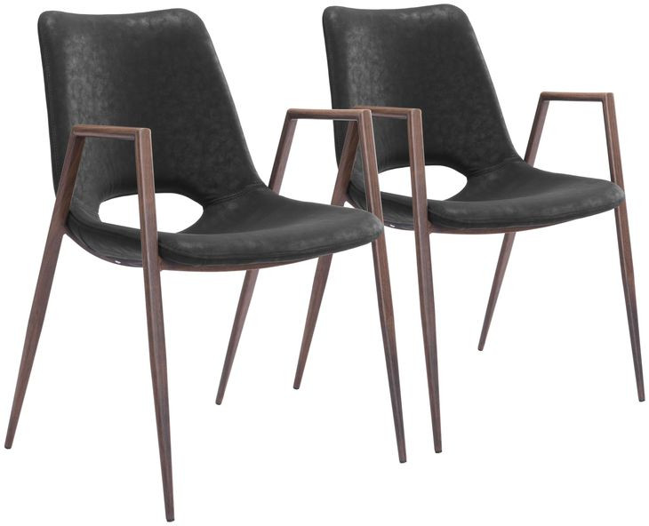 Desi Black Dining Chair with Walnut Legs Set Of 2