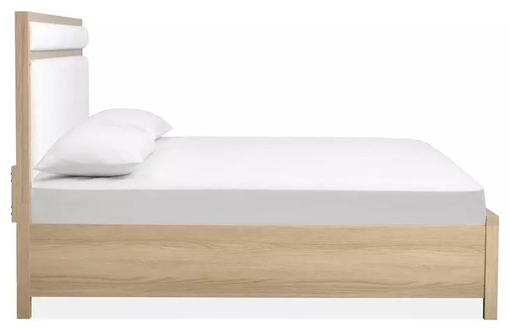 Merrifield Sandstone Beige and White Queen Upholstered Panel Bed
