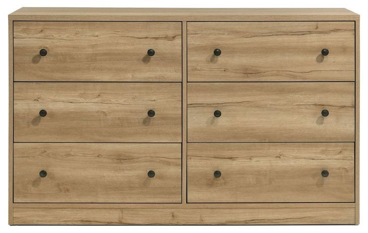 Vega Natural Oak Melamine 6 Drawer Dresser