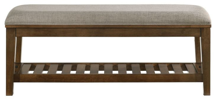 Andover Walnut and Gray Upholstered Bed Bench with Storage