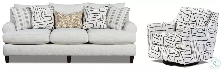 Durango Pewter Off White Performance Fabric Living Room Set with T Cushions