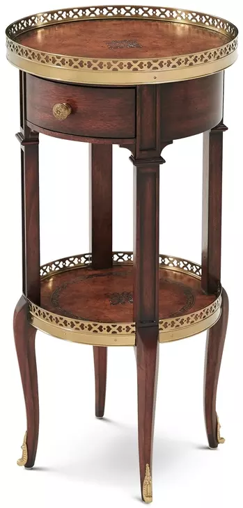 TA Originals Buffalo Brown and Walnut Round Louis XVI Circle Lamp Table