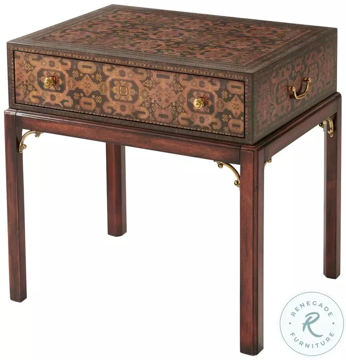 Hammadan Cracking Decoupage And Walnut 25" Rectangular Side Table
