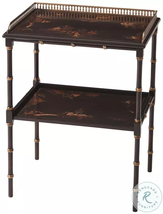 Spectator's Gallery Brown And Italian Gold Chinoiserie 21" Rectangular Accent Table