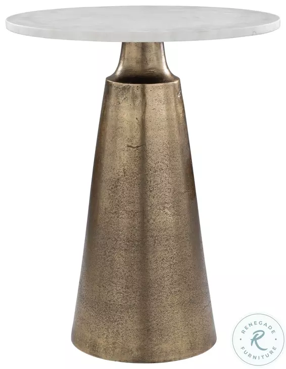 Leighton Travertine And Antique Brass Accent Table