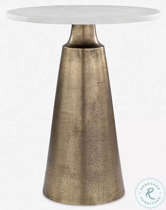 Leighton Travertine And Antique Brass Accent Table