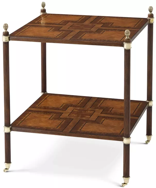 English Cabinet Maker Completon and Gold Square Regency Tiers Side Table
