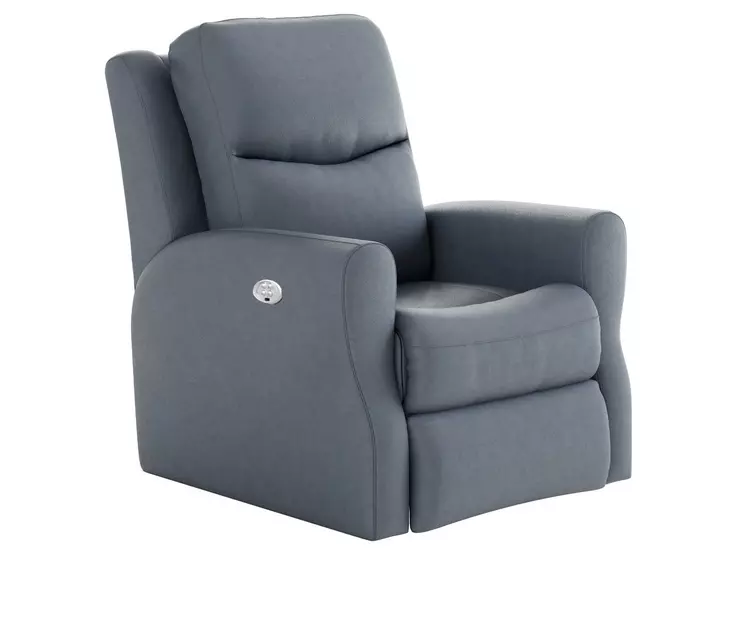 Fame Sky Blue Leather Rocker Power Recliner with Power Headrest and USB Charging