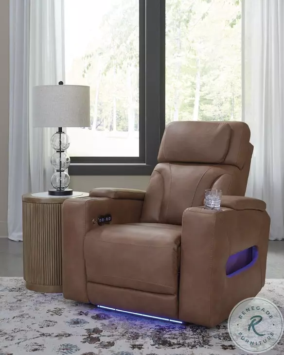Point Clear Caramel Power Recliner with Adjustable Headrest