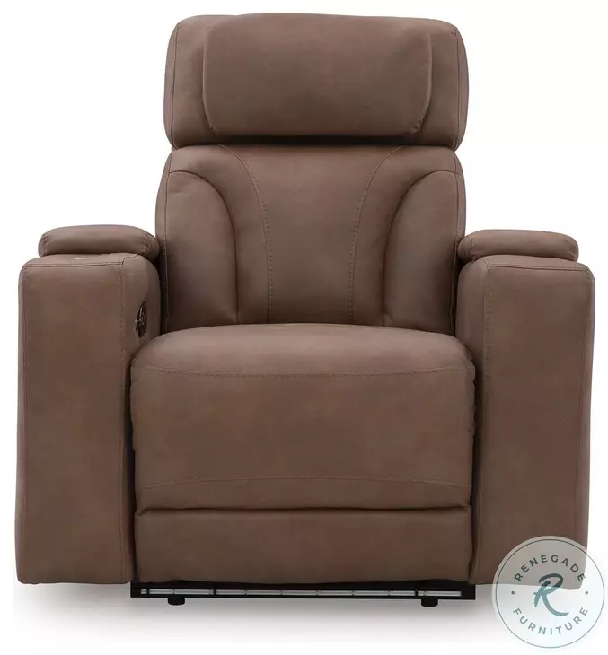Point Clear Caramel Power Recliner with Adjustable Headrest